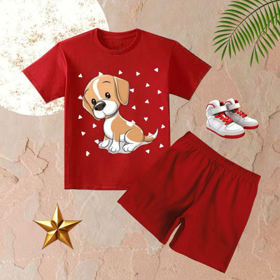 psv fashion Baby Boys & Baby Girls Casual T-shirt Shorts(Red)