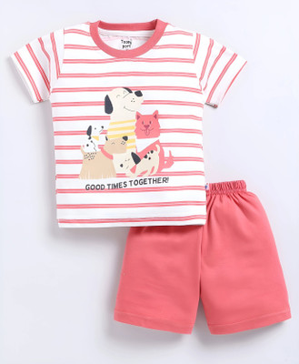 TOONYPORT Boys Casual T-shirt Shorts(Pink, White)