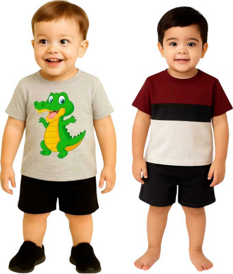 SEGRO Baby Boys & Baby Girls Casual T-shirt Shorts(GREY, MEHROON)
