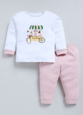 Smart Baby Baby Boys & Baby Girls Casual T-shirt Pyjama(White & Pink)