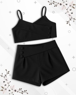 ADDYVERO Girls Party(Festive) Top Shorts(Eerie Black)