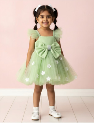 Sutayan Baby Girls Midi/Knee Length Festive/Wedding Dress(Green, Sleeveless)