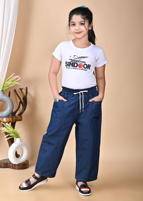 AFTAB DRESSES Girls Casual Top Pant(WHITE)