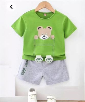 MUSNAHGARMENTS Baby Boys & Baby Girls Casual T-shirt Shorts(Green)