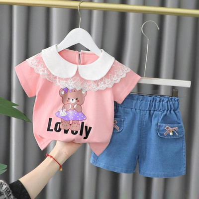 HAMPU Baby Girls Casual Top Shorts(PEACH)