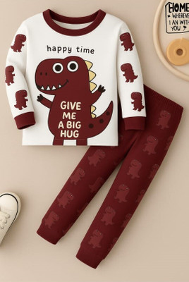 dedf Baby Boys & Baby Girls Dinosaur Casual Sweatshirt Pant(Maroon)