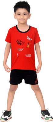 KidsBite Baby Boys Casual T-shirt Shorts(RED-NBLUE)