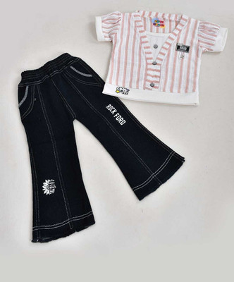 cutecrage Baby Girls Party(Festive) Top Jeans(LIGHT PEACH)