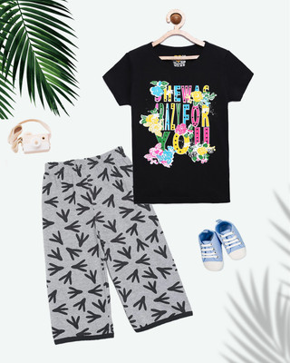 NOW OR NEVER Girls Casual Pyjama Sleepsuit(BLK_DUC)