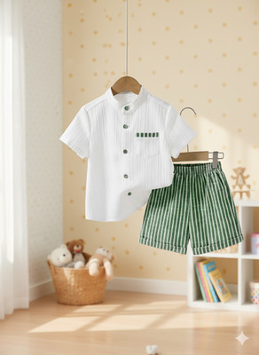 CSHUB Baby Boys Party(Festive) Shirt Shorts(WHITE & GREEN)