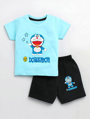 Afreen Creations Boys & Girls Doraemon Casual T-shirt Shorts(BLUE/BLACK)
