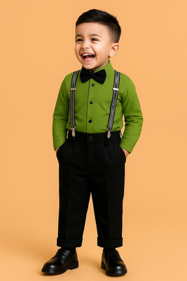 VARNIKA KIDS Boys Party(Festive) Shirt Pant, Suspenders, Bow Tie(GREEN, BLACK)