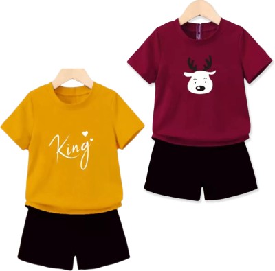 MGRS Baby Boys & Baby Girls Casual T-shirt Shorts(Mustard+Maroon)