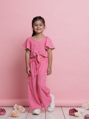 Saka Designs Girls Casual Top Pant(Pink)