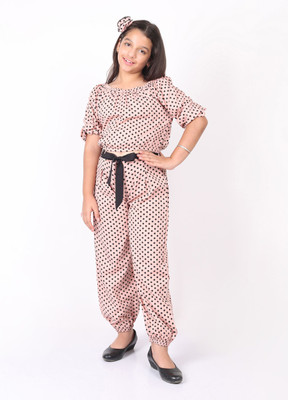 SILK SPAROW Girls Casual Top Pant(Peach & Black)