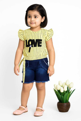SKRAFATGARMENTS Girls Party(Festive) Top Shorts(Yellow)
