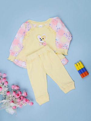 V-MART Baby Girls Casual Top Pant(Yellow)