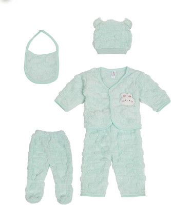little ginnie Baby Boys & Baby Girls Casual Sweatshirt Bib, Cap, Track Pants, Pyjama(Light Blue)