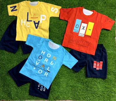 MAHIR GARMENTS Baby Boys & Baby Girls Party(Festive) T-shirt Shorts(Sky Blue- Red -Yellow)