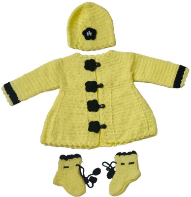 Cute Collection Baby Girls Party(Festive) Top Bootie, Cap(Yellow)