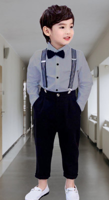 RIYANSHI Boys Party(Festive) Shirt Pant, Bow Tie, Suspenders(GREY)