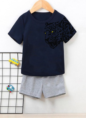 Mimmy Kids Baby Boys Casual T-shirt Trouser(Navy Blue)