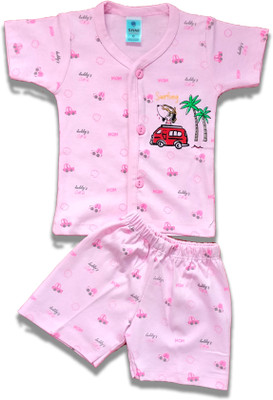 SANIKIDSWEAR Baby Boys & Baby Girls Casual T-shirt Shorts(PINK)