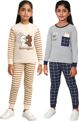 Cute N Tight Boys & Girls Casual T-shirt Pant(Brown-Grey)