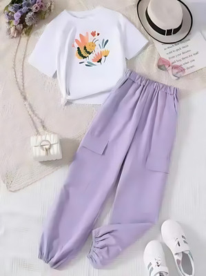 SHENEXAS Girls Party(Festive) T-shirt Pant(Purple5)