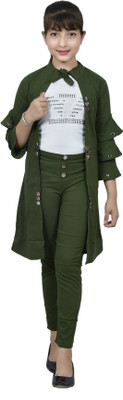 PERFECTPIVOT Girls Casual Shrug Pant, Top(Olive)