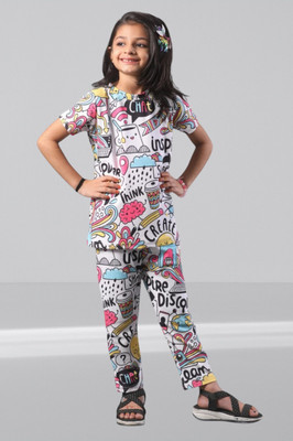 DEEPIMPEX Girls Casual T-shirt Trouser(Ice-White)