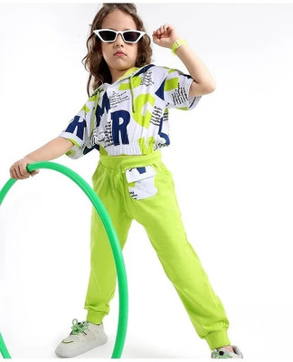 Patche Girls Casual Top Track Pants(GREEN, MULTICOLOR)