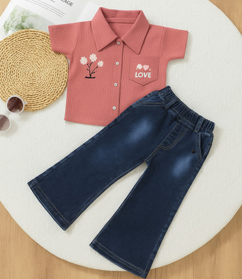 ZSTARSTYLE Girls Party(Festive) Shirt Jeans(Pink)