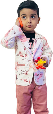 PLAYFULL Baby Boys Party(Festive) Blazer Bodysuit(Pink Blazer , T shirt and matching trouser, 3 Piece Set , Premium and soft Fabric)