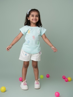 KETI MINI Girls Casual Top Shorts(Sky Blue)