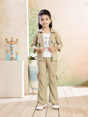 MUHURATAM Girls Party(Festive) Shirt Pant(Green)