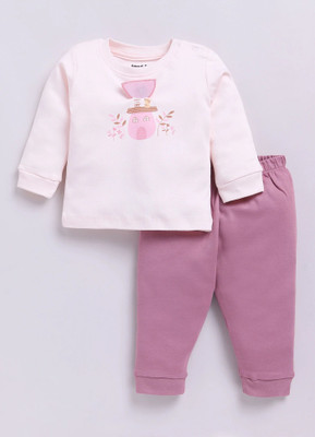 Smart Baby Baby Boys & Baby Girls Casual T-shirt Pyjama(Pink & Maroon)