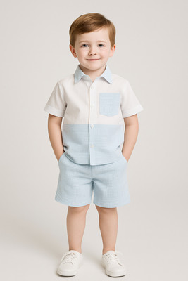 nuevoskiddos Baby Boys Casual Shirt Shorts(White /Sky Blue)
