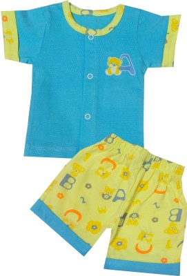 KIDZVILLA Baby Boys & Baby Girls Casual T-shirt Shorts(Light Blue)