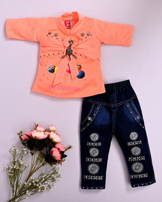 AsilCreation Girls Party(Festive) Dress Jeans(PEACH)
