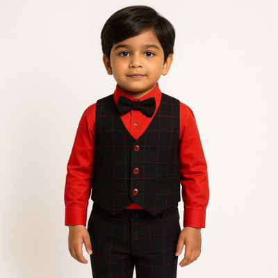 Jhymrod Baby Boys Party(Festive) Waistcoat Pant(RED)