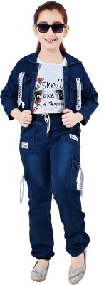 Arshia Fashions Girls Casual Jeans Top, Jacket(Blue)