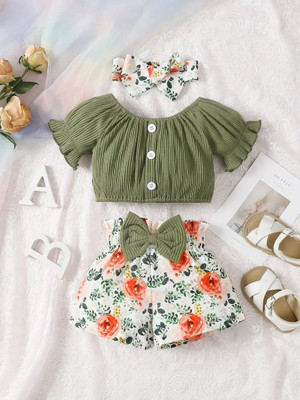 AVOVU Baby Girls Casual Top Top, Shorts(OLIVE)