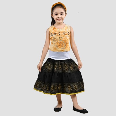 Arshia Fashions Girls Casual Top Skirt(Yellow)