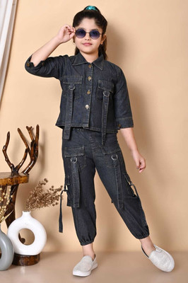 SS TEXTILE Girls Party(Festive) Shirt Jeans(Black)