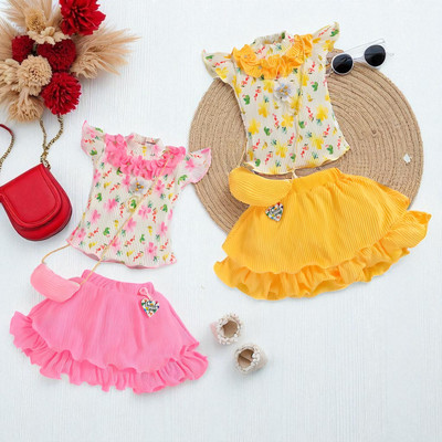 HALDER Baby Girls Casual Top Shorts(Pink & Yellow)