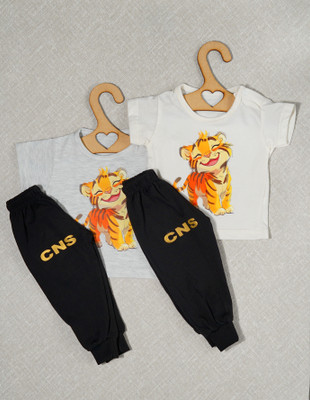 craze n stitch Baby Boys Casual T-shirt Pant(CREAM AND WHITE MILANCH)