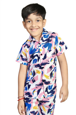 Kenvi Textile Boys Casual Shirt Shorts(Pink, Blue)