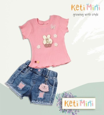 KETI MINI Baby Girls Casual Top Shorts(Pink)