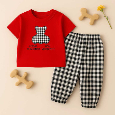 AALEKH Baby Boys & Baby Girls Casual T-shirt Pant(RED)